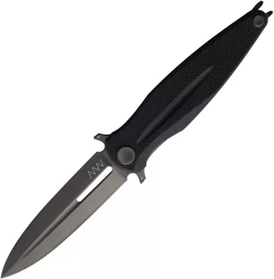 Acta Non Verba Z400 Liner Lock Flipper Knife - 4" Sleipner Black Single-Edge Dagger Blade, Black G10 Handles - ANVZ400-015