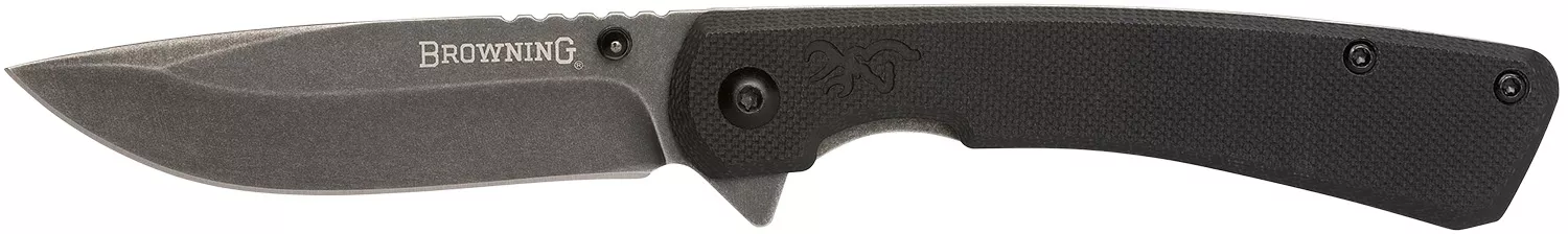 Browning 3220514 Branded RockEDC 3" Folding Drop Point Plain Black Stonewashed 7Cr17MoV SS Blade, Black G10 Handle