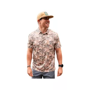 Burlebo Men's Performance Short Sleeve Polo Pintail Camo Large
