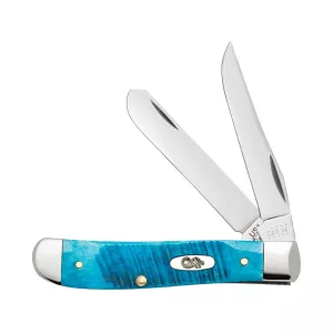 Case Mini Trapper Pocket Knife 2.8" Clip and Spey Point Tru-Sharp Mirror Polished Blade Jigged Bone Handle Blue