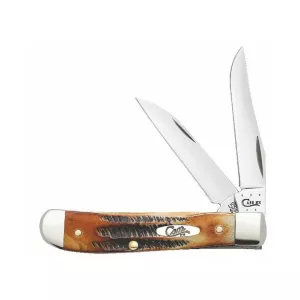 Case Mini Trapper Pocket Knife 2-Blade Stainless Steel Blade Burnt Stag Handle