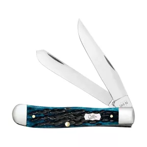 Case Trapper Pocket Knife 3.27" Clip and Spey Point Tru-Sharp Mirror Polished Blade Jigged Bone Handle Blue