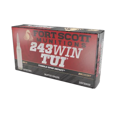 Fort Scott Munitions 243 WIN Tumble Upon Impact (TUI) - 80gr Solid Copper Spun, 20 Rounds per Box