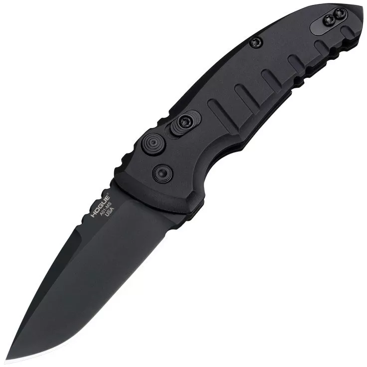 Hogue A01-MicroSwitch Automatic Folding Knife w/Drop Point Blade, Matte Black Finish (24126)