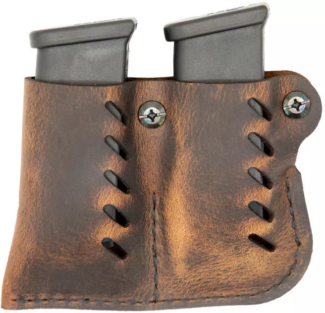 Versacarry Adjustable Double Stack Double Magazine Pouch, Distressed Brown (72222)