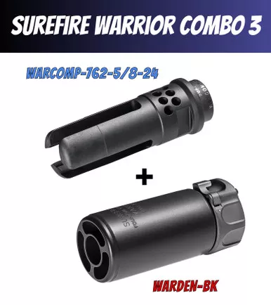 Warrior 3 COMBO - Surefire WARCOMP Flash Hider 762 & WARDEN Multi Cal Fast-Attach Blast Regulator - Black