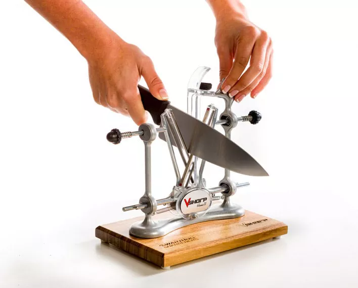 Warthog V-Sharp Elite Classic II Knife Sharpener w/Wooden Block, Silver (EC2SI)